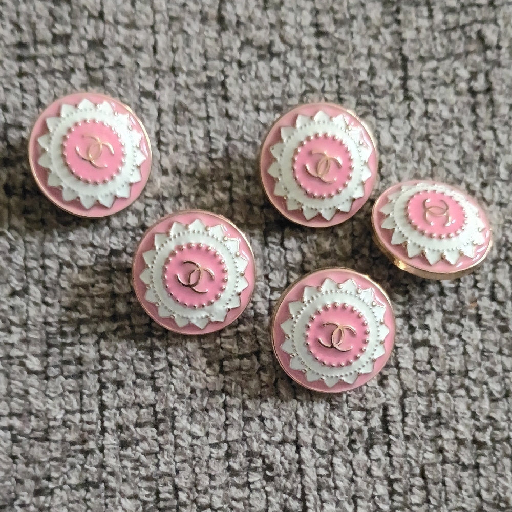 CHANEL Pink and White button Set Of 5
